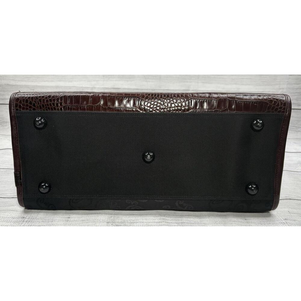 Brighton Rolling Business Laptop Weekend Carry-On Leather & Fabric Travel Bag - Picture 6 of 11